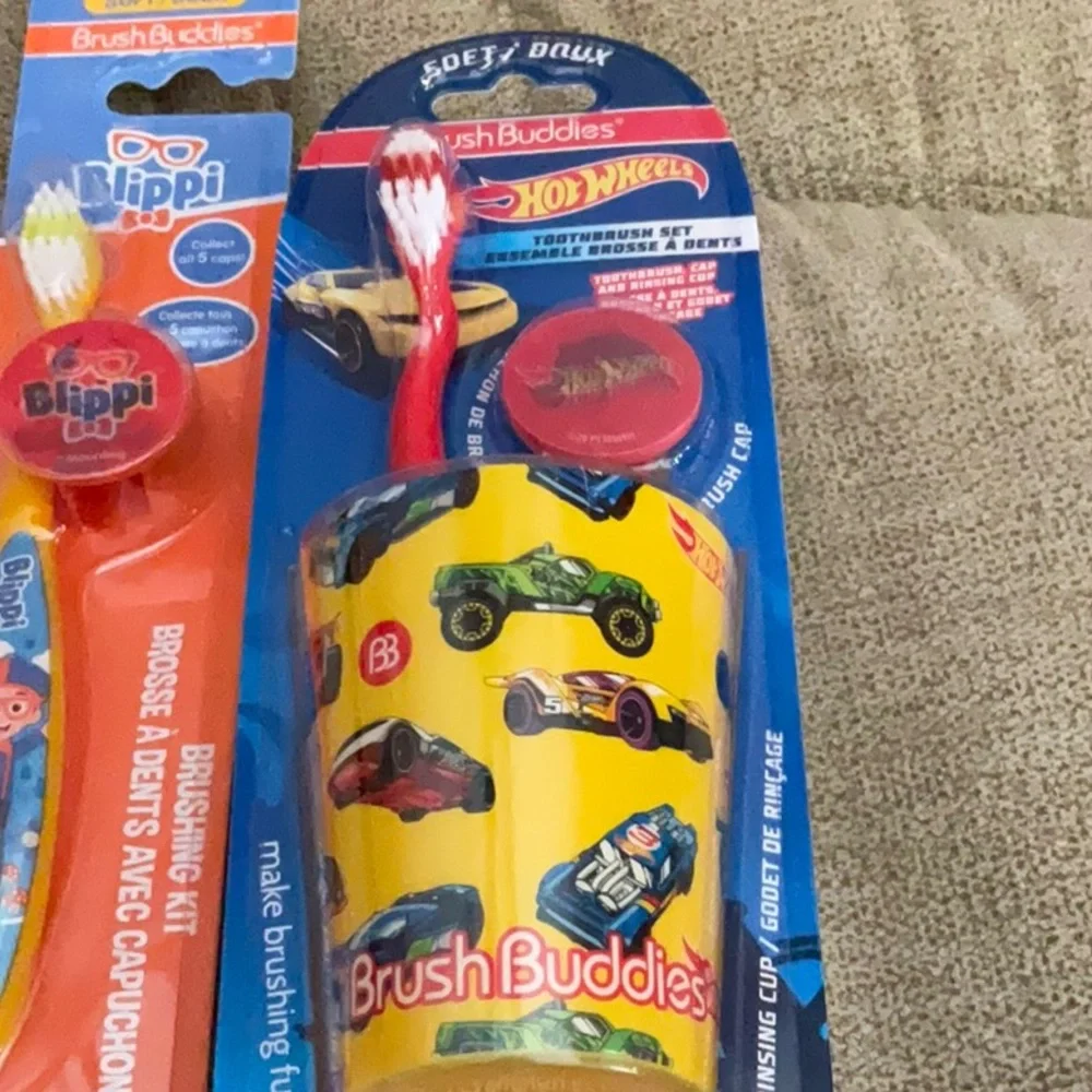 Hot Wheels brush buddies toothbrush set with cup and Blippi brush set - boys